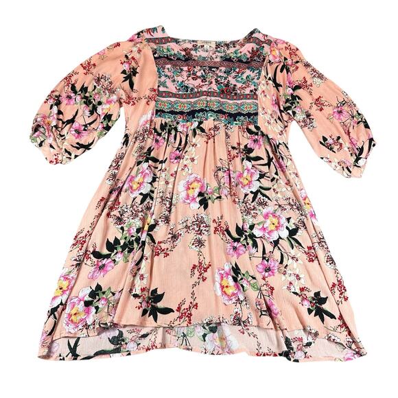 Umgee Dress Womens Medium Boho Peasant Sleeve Floral Rayon Preppy Summer - Picture 1 of 9